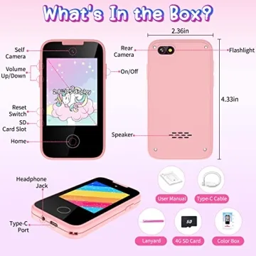 Kids Phone for Girls Aged 3-6 with Dual Camera, Touchscreen Toy Phones for Kids MP3 Music Player 13 Puzzle Games, Educational Toys Christmas Birthday Gifts for Girls Ages 3 4 5 6 7 with SD Card Pink