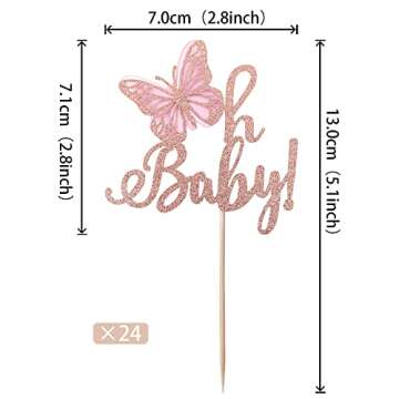 Rsstarxi 24 Pack Butterfly Oh Baby Cupcake Toppers Glitter Baby Shower Butterfly Cupcake Picks Kids ...