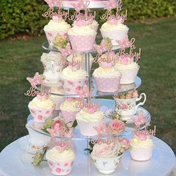 Rsstarxi 24 Pack Butterfly Oh Baby Cupcake Toppers Glitter Baby Shower Butterfly Cupcake Picks Kids Birthday Baby Shower Butterfly Theme Party Decorations Supplies Rose Gold.