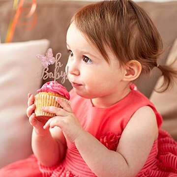 Rsstarxi 24 Pack Butterfly Oh Baby Cupcake Toppers Glitter Baby Shower Butterfly Cupcake Picks Kids Birthday Baby Shower Butterfly Theme Party Decorations Supplies Rose Gold.