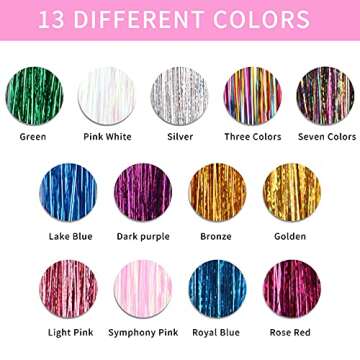 SYGY 13 Colors Tinsel Extensions Kit for Women, Girls - Heat Resistant Glitter Sparkling Shiny Synthetic Strands for Halloween Cosplay