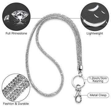 Soleebee Rhinestone Office Lanyard, 31.5'' Bling Neck Lanyard with Metal Clasp & Keyring, Crystal La...