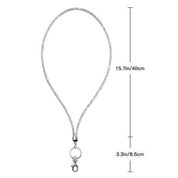 Soleebee Rhinestone Office Lanyard, 31.5'' Bling Neck Lanyard with Metal Clasp & Keyring, Crystal Lanyard for Women, ID Card, Keys Strap (Silver)