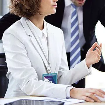 Soleebee Rhinestone Office Lanyard, 31.5'' Bling Neck Lanyard with Metal Clasp & Keyring, Crystal Lanyard for Women, ID Card, Keys Strap (Silver)