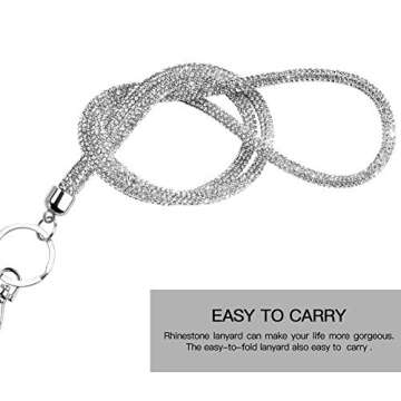 Soleebee Rhinestone Office Lanyard, 31.5'' Bling Neck Lanyard with Metal Clasp & Keyring, Crystal Lanyard for Women, ID Card, Keys Strap (Silver)