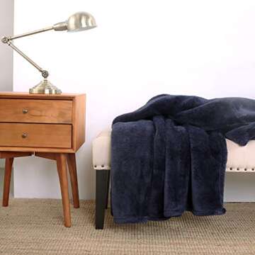 Berkshire Blanket Extra-Fluffy Throw Blanket - Dark Blue 55" x 70"