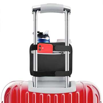 LiDiVi Luggage Cup Holder with Adjustable Velcro & Zipper Pocket, Free Your Hand - Hold Two Coffee Mugs for Most Suitcase Handle, Travelers Accessories for Airplane, Gifts for Travelers Women(Black)