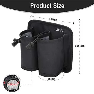 LiDiVi Luggage Cup Holder with Adjustable Velcro & Zipper Pocket, Free Your Hand - Hold Two Coffee Mugs for Most Suitcase Handle, Travelers Accessories for Airplane, Gifts for Travelers Women(Black)