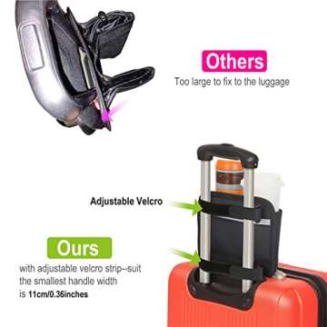 LiDiVi Luggage Cup Holder with Adjustable Velcro & Zipper Pocket, Free Your Hand - Hold Two Coffee Mugs for Most Suitcase Handle, Travelers Accessories for Airplane, Gifts for Travelers Women(Black)