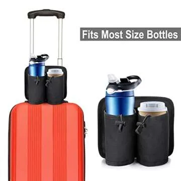 LiDiVi Luggage Cup Holder with Adjustable Velcro & Zipper Pocket, Free Your Hand - Hold Two Coffee Mugs for Most Suitcase Handle, Travelers Accessories for Airplane, Gifts for Travelers Women(Black)