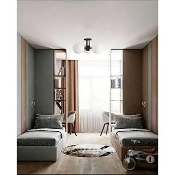 Modern Black Flush Mount Light with Frosted Glass Shade