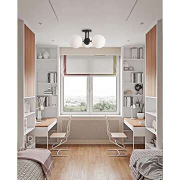 Modern Black Flush Mount Light with Frosted Glass Shade