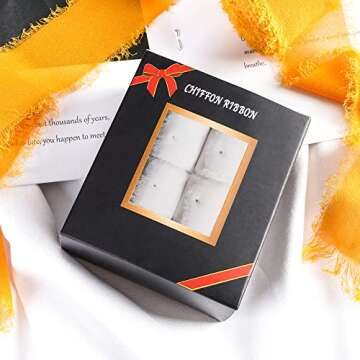 LIUYAXI Handmade Fringe Chiffon Silk Ribbon 1-3/4" x 7Yd, 4 Rolls Ivory Ribbons Set Perfect for Wedding Invitations Bridal Bouquets Gifts Wrapping DIY Craft