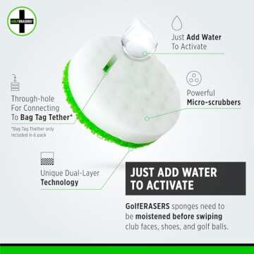Instant Golf Eraser, Premium Dual-Sided Sponge for Cleaning Clubs, Shoes & Golf Balls - Golf Club Cleaner, Golf Ball Cleaner, Golf Club Groove Cleaner, 12 Pack Refill, Bag Tether NOT Included