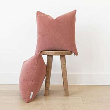 Woven Nook Decorative Throw Pillow Covers, 100% Corduroy, Pack of 2 (22'' x 22'', Dusty Rose)