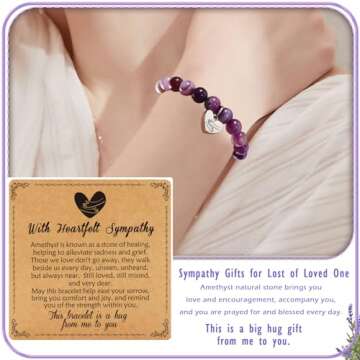 LEJIAJINW Heartwarming Sympathy Gift for Loss of Love One Healing Bracelets for Women Get Well Soon Gifts Grief Bereavement Memorial Gifts for Loss of Mom Husband Brother Dad Father Purple Gifts
