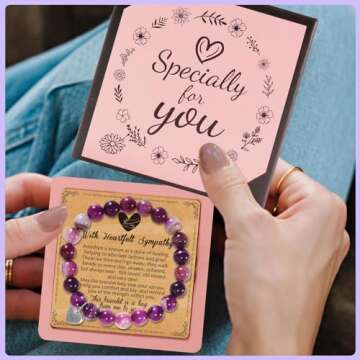 LEJIAJINW Heartwarming Sympathy Gift for Loss of Love One Healing Bracelets for Women Get Well Soon Gifts Grief Bereavement Memorial Gifts for Loss of Mom Husband Brother Dad Father Purple Gifts