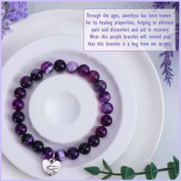 LEJIAJINW Heartwarming Sympathy Gift for Loss of Love One Healing Bracelets for Women Get Well Soon Gifts Grief Bereavement Memorial Gifts for Loss of Mom Husband Brother Dad Father Purple Gifts