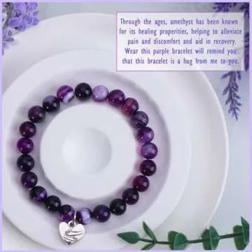 LEJIAJINW Heartwarming Sympathy Gift for Loss of Love One Healing Bracelets for Women Get Well Soon Gifts Grief Bereavement Memorial Gifts for Loss of Mom Husband Brother Dad Father Purple Gifts