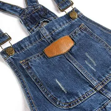 AvaCostume Women's Adjustable Strap Ripped Denim Overalls DarkBlue XXL