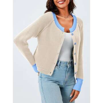 Saodimallsu Womens Cropped Cardigan Sweaters Button Down Open Front Long Sleeve Fall Trendy Color Block Knit Coats Apricot