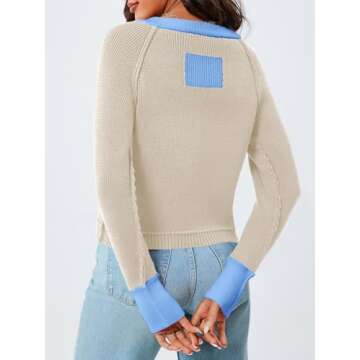 Saodimallsu Womens Cropped Cardigan Sweaters Button Down Open Front Long Sleeve Fall Trendy Color Block Knit Coats Apricot