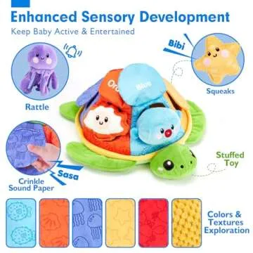 hahaland Montessori Toys for Babies 6-12 Months - Baby Boy Toys Stuffed Animals Soft Crinkle Toys Sensory Toys for 6 7 8 9 Month Old Boy Toys for Toddlers 1 Year Old Boy Easter Birthday Gift