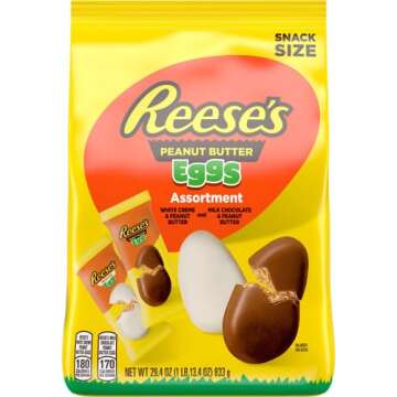REESE'S Egg Assortment Stand Up Bag, Milk & White Chocolate Peanut Butter Eggs 31.2 oz