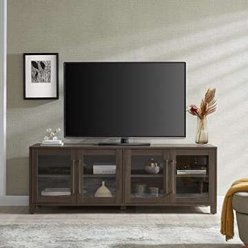 Henn&Hart Rectangular TV Stand for TV's up to 80" in Alder Brown, Electric Fireplace TV Stands for the Living Room