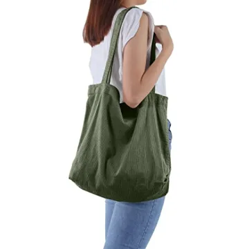 ALUWU Corduroy Tote Bag Stylish Spacious Lightweight