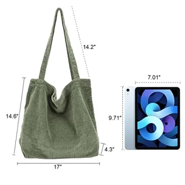 ALUWU Corduroy Tote Bag Stylish Spacious Lightweight