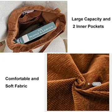 ALUWU Corduroy Tote Bag Stylish Spacious Lightweight