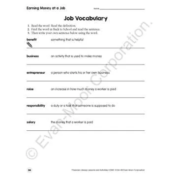 Evan-Moor Financial Literacy Lessons and Activities, Grade 4, Homeschool and Classroom Resource Workbook, Learn about Money, Earning, Paying, Buying, ... (Financial Literacy Lessons & Activities)