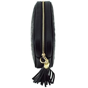 Simple Shoulder Bag Crosbody with Metal Chain Strap and Tassel Top Zipper (Black)