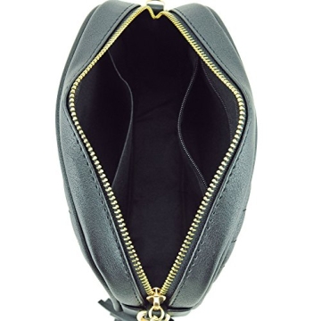 Simple Shoulder Bag Crosbody with Metal Chain Strap and Tassel Top Zipper (Black)