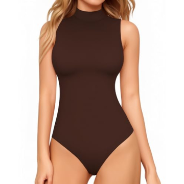 MANGOPOP Women's Mock Turtle Neck Sleeveless Bodysuit