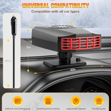 Portable Car Heaters for Vehicle - 12V Car Heater that Plugs into Cigarette Lighter, 2 in 1 Fast Hea...