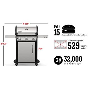 Weber Spirit S-315 Liquid Propane Gas Grill, Stainless Steel