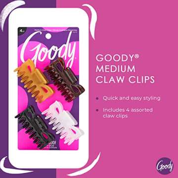 Goody SlideProof Classics Medium Claw Clips - 4 Ct, Assorted Neutrals, Hair Styling Accessories with Secure Grip, Chic Hair Accessories for Women & Men, For All Occasions, All Hair Types