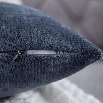 Anickal Blue Grey Pillow Covers 18x18 Inch Set of 2 Solid Rustic Farmhouse Decorative Throw Pillow Covers Square Cushion Case for Home Sofa Couch Decoration