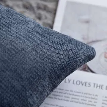 Anickal Blue Grey Pillow Covers 18x18 Inch Set of 2 Solid Rustic Farmhouse Decorative Throw Pillow Covers Square Cushion Case for Home Sofa Couch Decoration