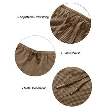 ZESICA Women's Waffle Knit Pajama Set Short Sleeve Top and Shorts Loungewear Athletic Tracksuits with Pockets,DarkKhaki,Small