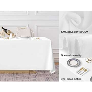 Surmente 2 Pack White Rectangle Tablecloth 90 x 132-inch Rectangular Polyester Table Cloth for Weddi...