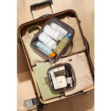 Clear Makeup Bags for Men- TSA Approved Toiletry Bag with Handle Large Opening, Clear Toiletry Bags for Traveling Travel Essentials Valentines Day Gifts for Him Men (Large+Mini Chocolate)