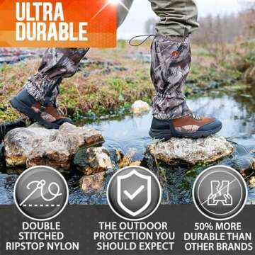 Pike Trail Waterproof Adjustable Leg Gaiters: For Hiking in Mud, Sand, and Snow - Hunting, Mountain Climbing, or Snowshoeing
