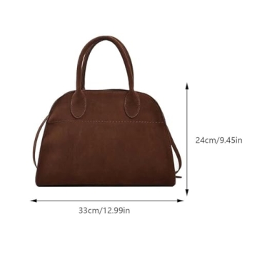 Suede Tote Bag for Women, Women's Suede Purse Vintage Top Handle Bag, Fashion Retro Shoulder Satchel Work Leather Bag (Brown Small)