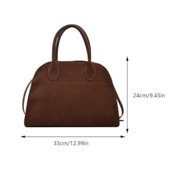 Suede Tote Bag for Women, Women's Suede Purse Vintage Top Handle Bag, Fashion Retro Shoulder Satchel Work Leather Bag (Brown Small)