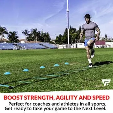 Pro Agility Ladder and Cones - 15 ft Fixed-Rung Speed Ladder with 12 Disc Cones for Soccer, Football, Sports, Exercise, Workout, Footwork Training - Includes 4 Stakes and Heavy Duty Carry Bag (Pink)