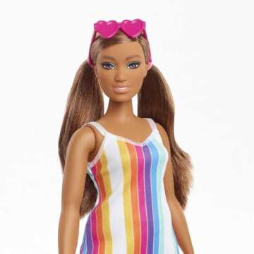Barbie Loves the Ocean Doll with Brown Hair Wearing Colorful Dress & Accessories, Fashion Doll & Clothes Made from Recycled Plastics