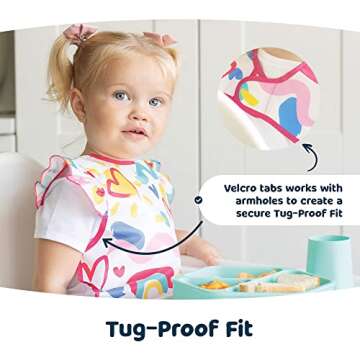 Tiny Twinkle Mess Proof Baby Bib - Waterproof Baby Apron - Machine Washable - PVC, BPA, & Phthalate Free - Great Travel Bib for Baby Eating - Baby Food Bibs (Floral Blue, Small 6-24 Months)
